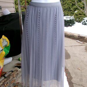 NWT METROWEAR FAB GRAY TULLE&PEARL OVERLAY MAXI SKIRT M